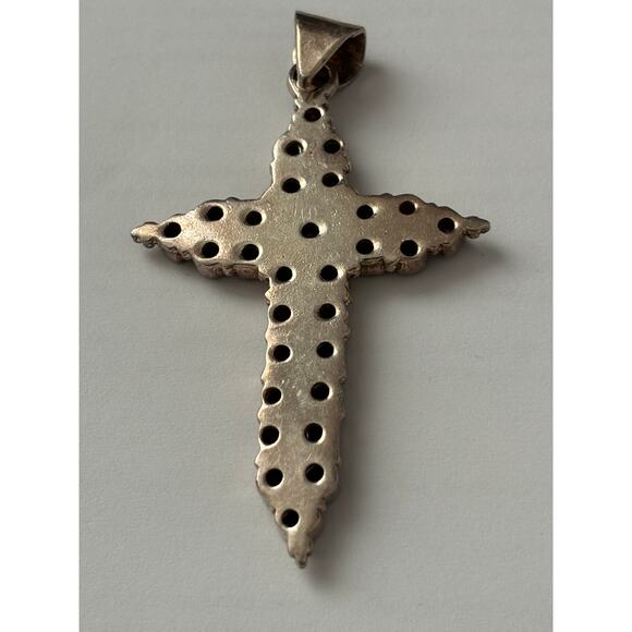 Huge Sterling Silver & Garnets Cross 3" Statement Pendant Tested Whimsigoth - Picture 3 of 4